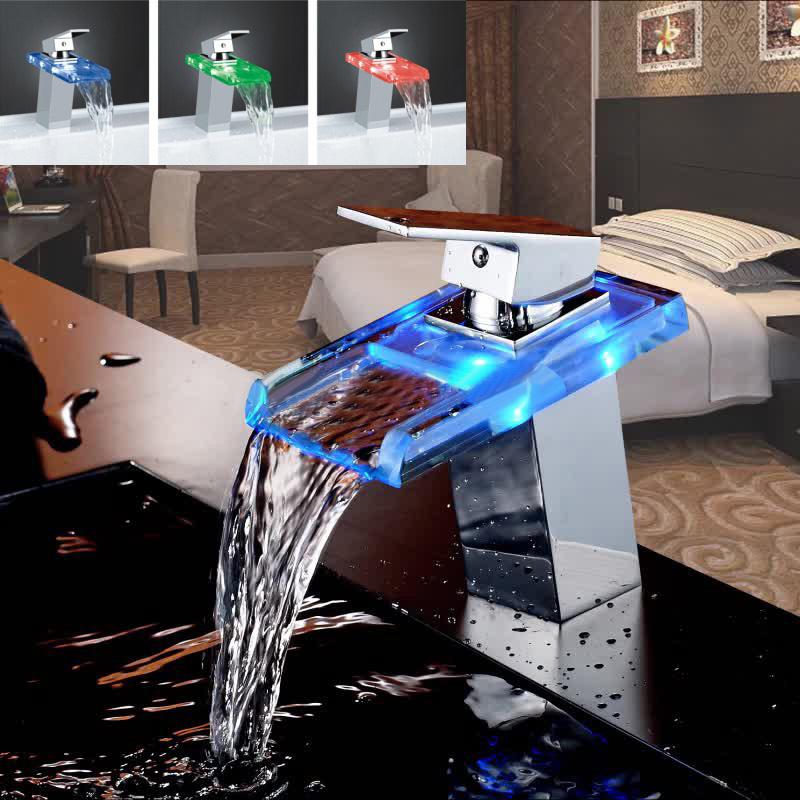 Bathroom Faucet – Brass, LED Temperature Color Changing