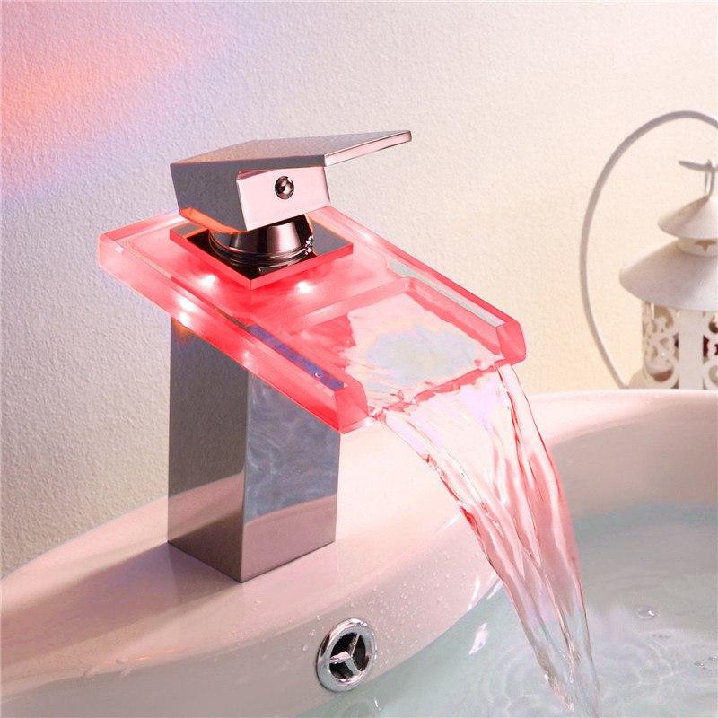 Bathroom Faucet – Brass, LED Temperature Color Changing
