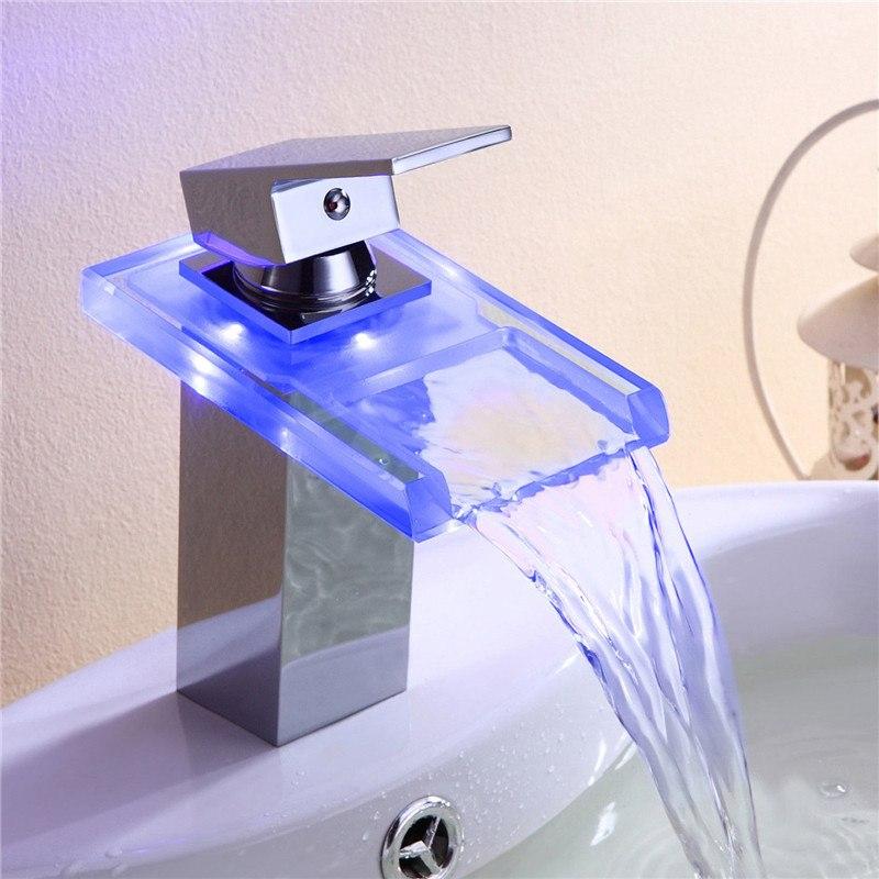 Bathroom Faucet – Brass, LED Temperature Color Changing