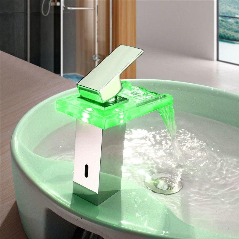 Bathroom Faucet – Brass, LED Temperature Color Changing