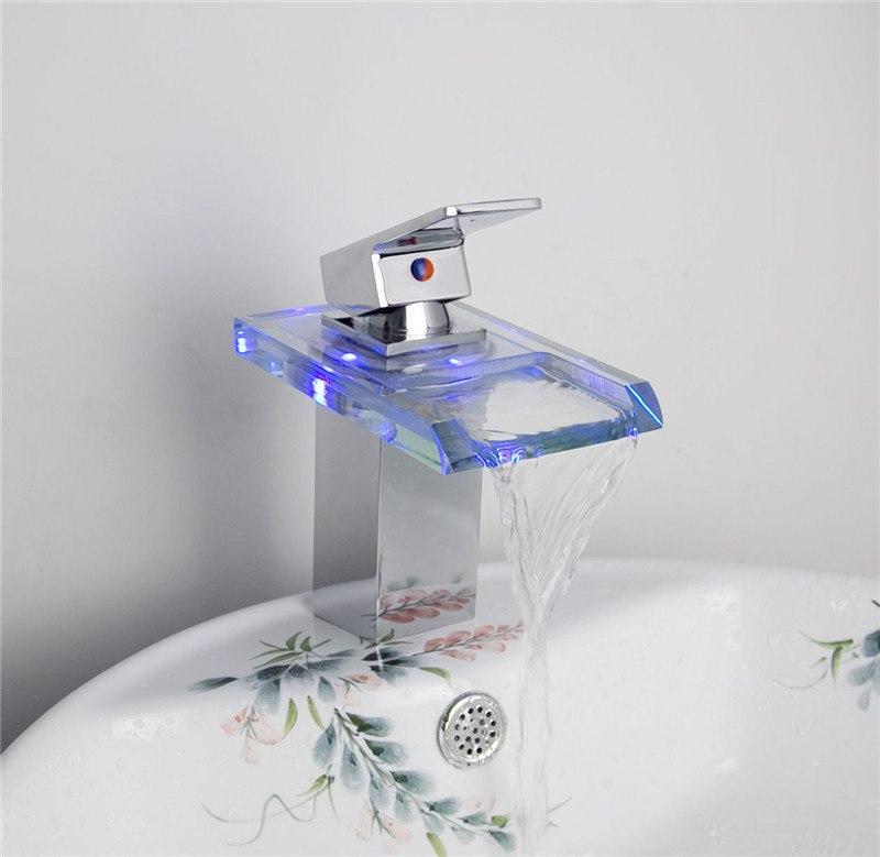 Bathroom Faucet – Brass, LED Temperature Color Changing