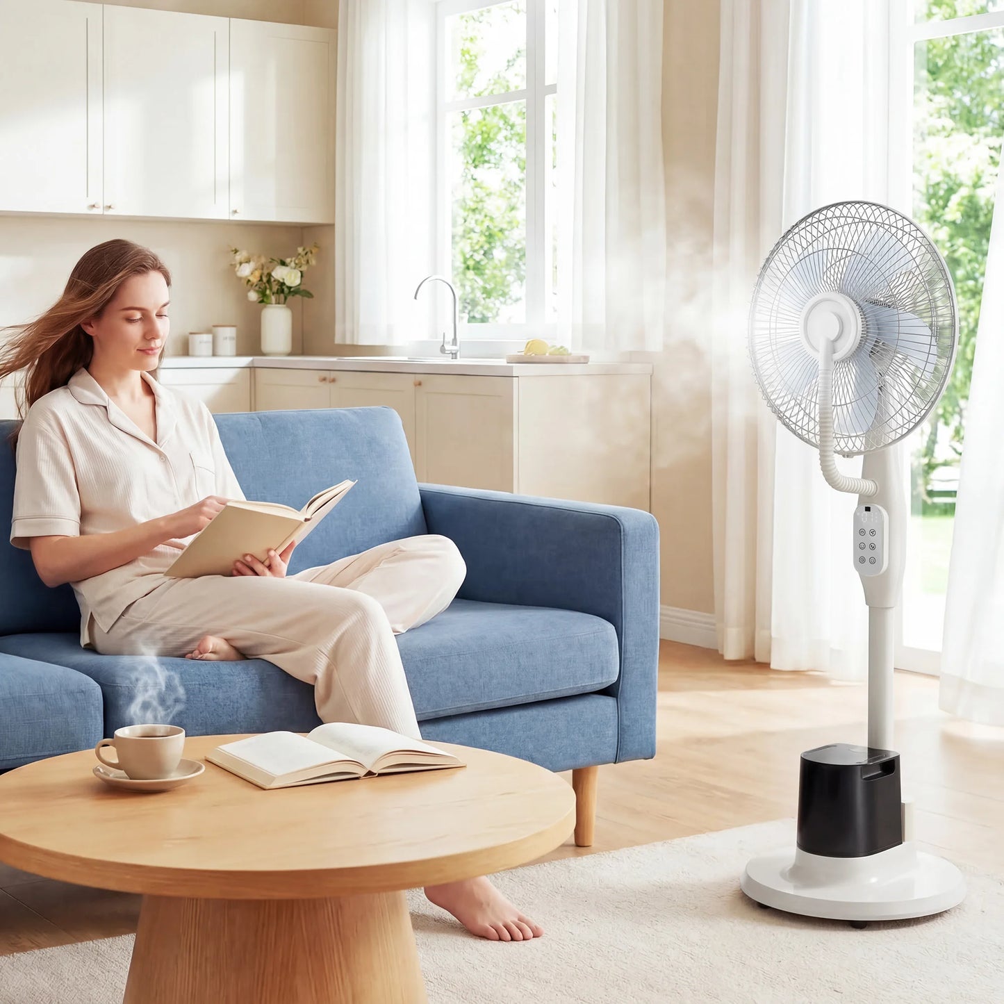 Misting Fan – Pedestal Oscillating 3-Speed, White Patio