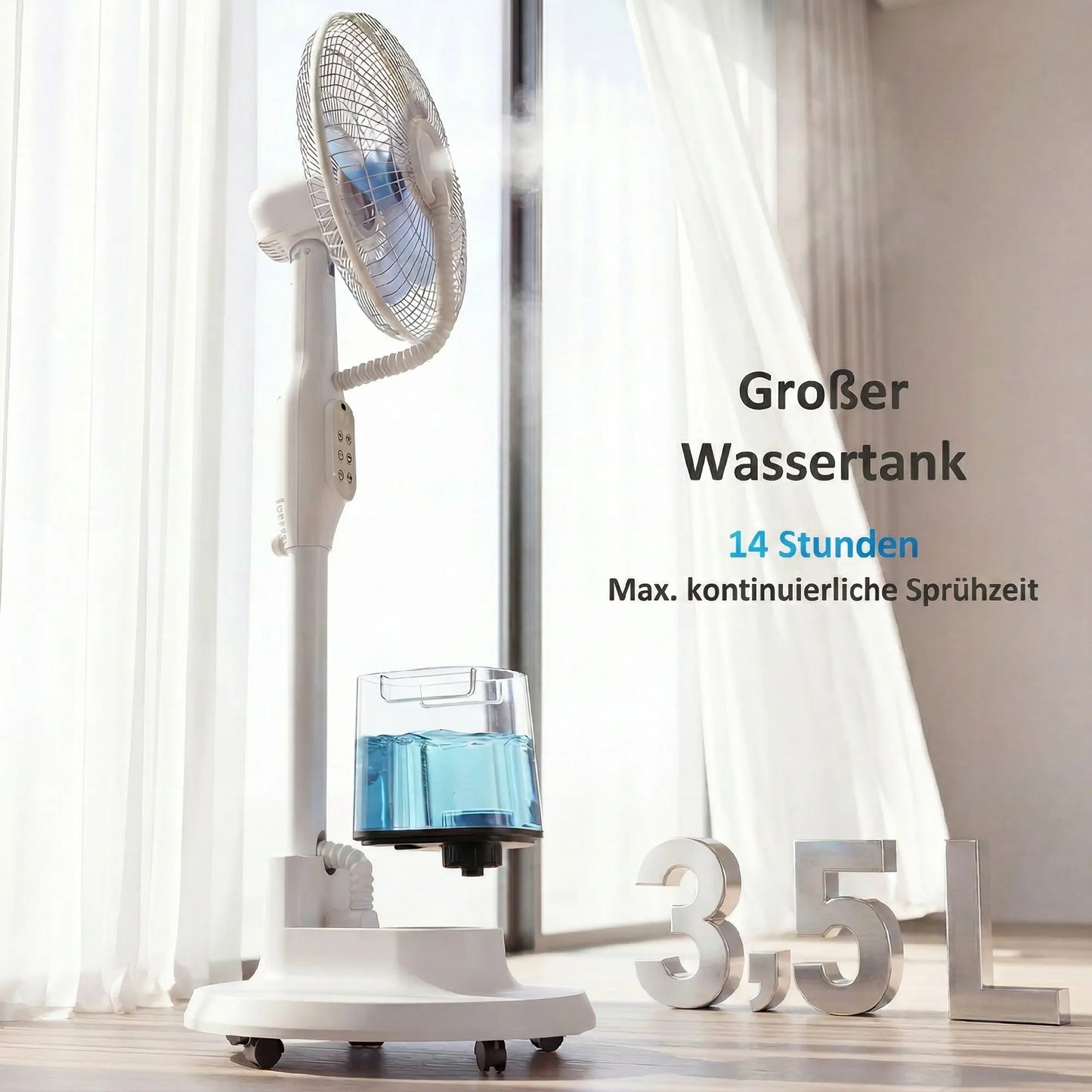 Misting Fan – Pedestal Oscillating 3-Speed, White Patio