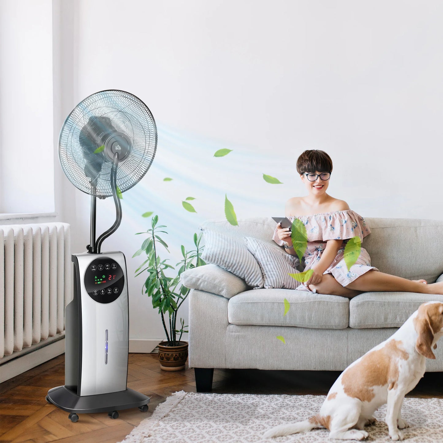 Misting Fan – Pedestal 90W Tall, 12-Hour Timer, Patio