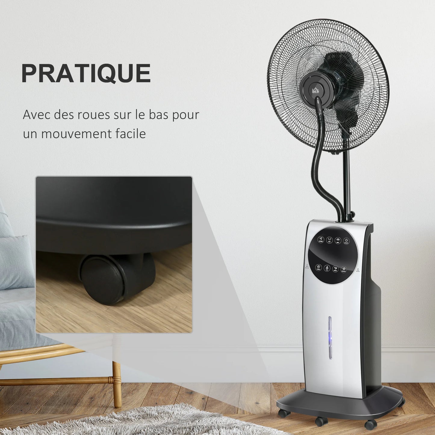 Misting Fan – Pedestal 90W Tall, 12-Hour Timer, Patio