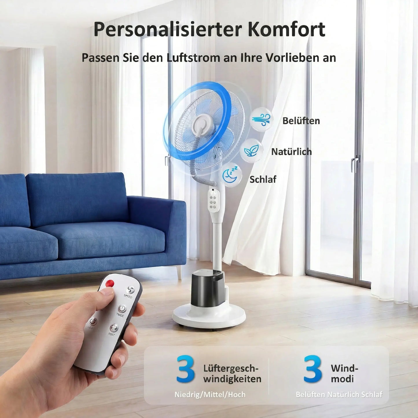 Misting Fan – Pedestal Oscillating 3-Speed, White Patio