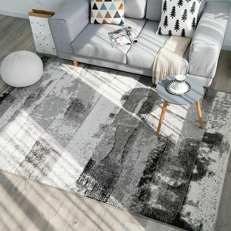 Area Rug - Bohemian, Black Gray Brush Paint Large Area for