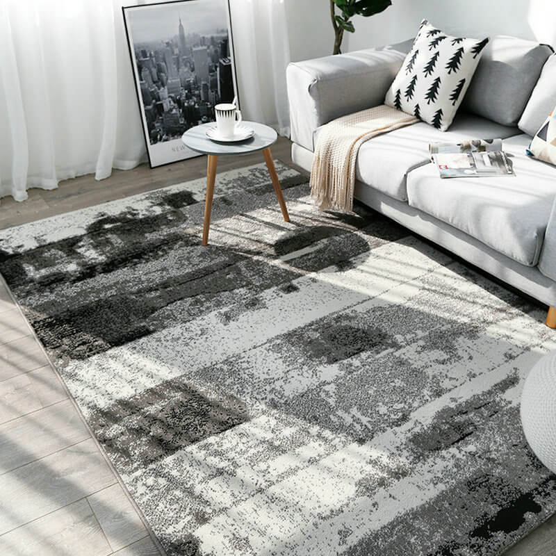 Area Rug - Bohemian, Black Gray Brush Paint Large Area for