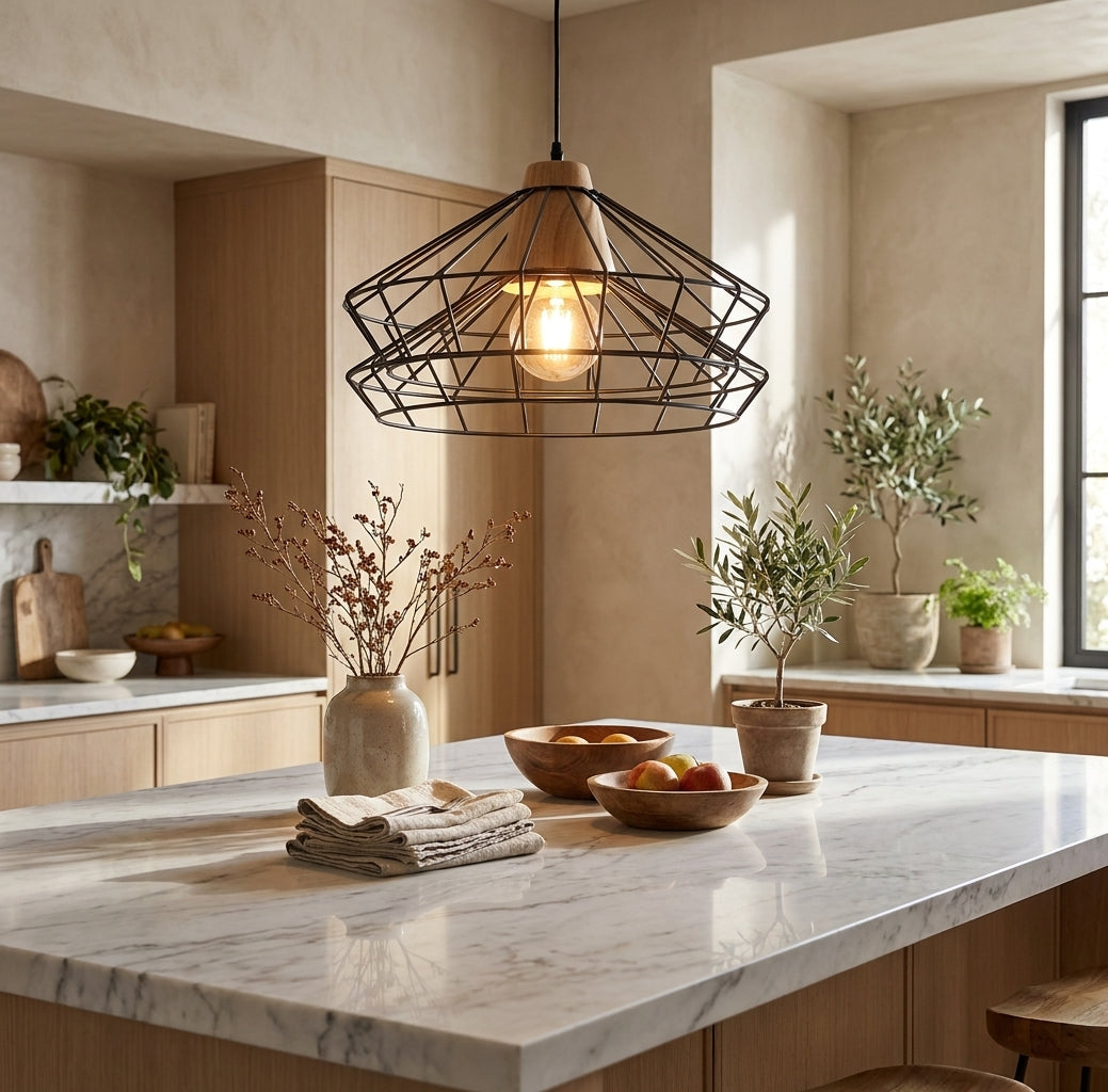 Pendant Light nordic wrought iron cage – wood lamp for dining room and bar