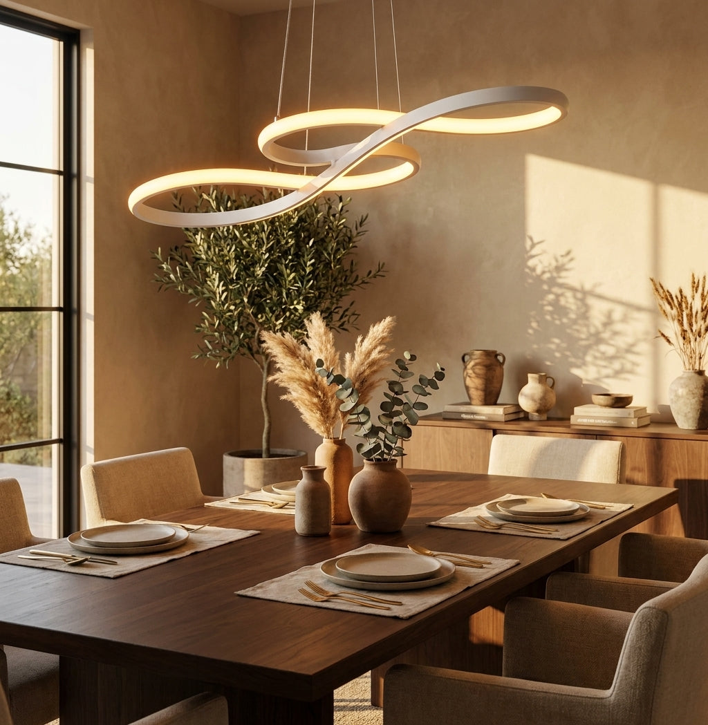 Chandelier minimalist infinity ring – acrylic aluminum fixture for living room