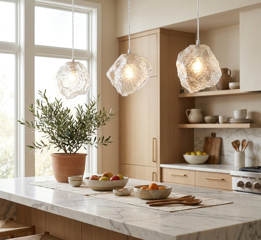 Pendant Light glass stone – warm ambient hanging fixture for dining room