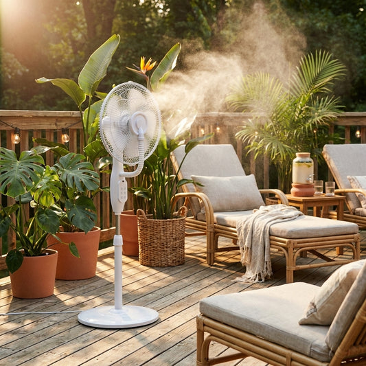 Misting Fan – Pedestal Oscillating 3-Speed, White Patio