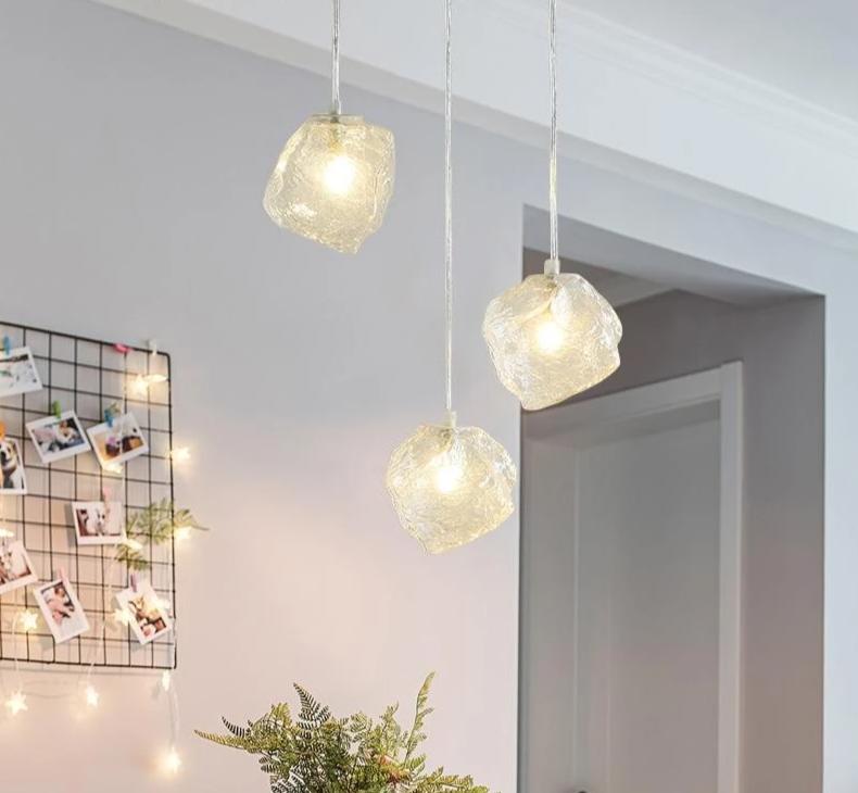 Glass Stone Pendant Hanging Lamp, Warm Ambient Light for Living Room Dining