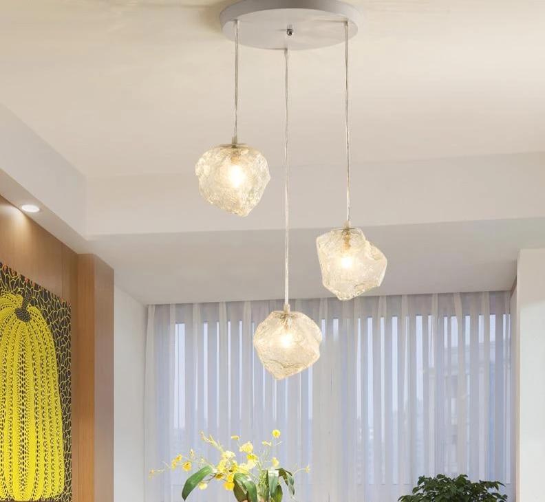 Glass Stone Pendant Hanging Lamp, Warm Ambient Light for Living Room Dining