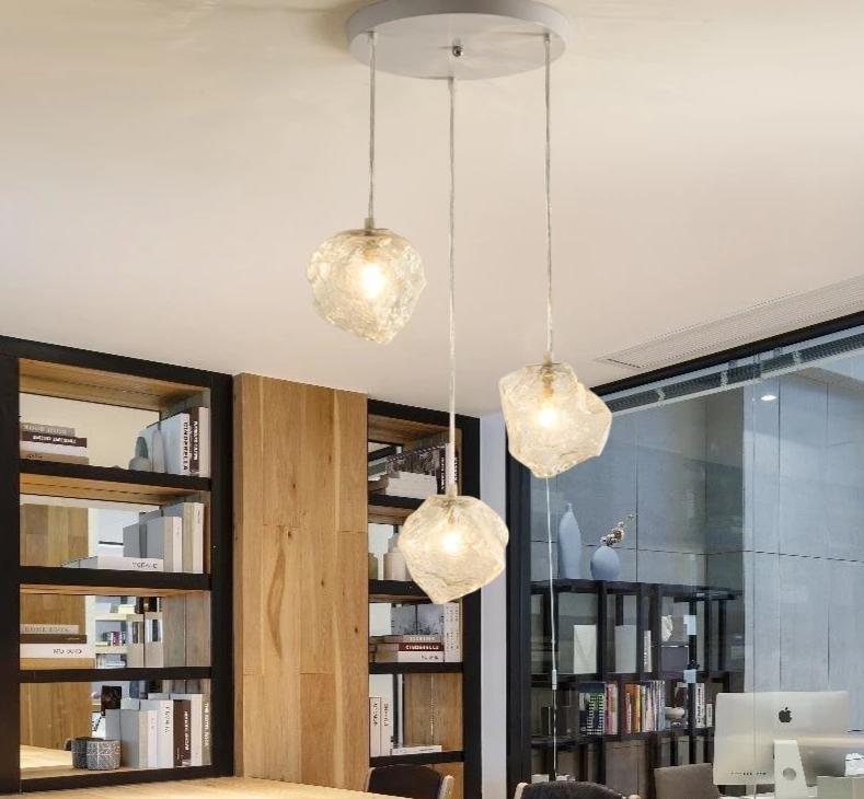 Glass Stone Pendant Hanging Lamp, Warm Ambient Light for Living Room Dining