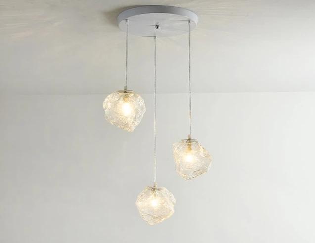 Glass Stone Pendant Hanging Lamp, Warm Ambient Light for Living Room Dining