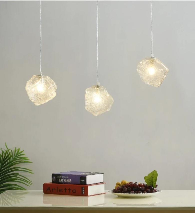 Glass Stone Pendant Hanging Lamp, Warm Ambient Light for Living Room Dining