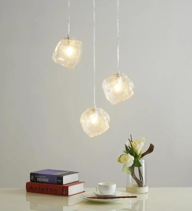 Glass Stone Pendant Hanging Lamp, Warm Ambient Light for Living Room Dining