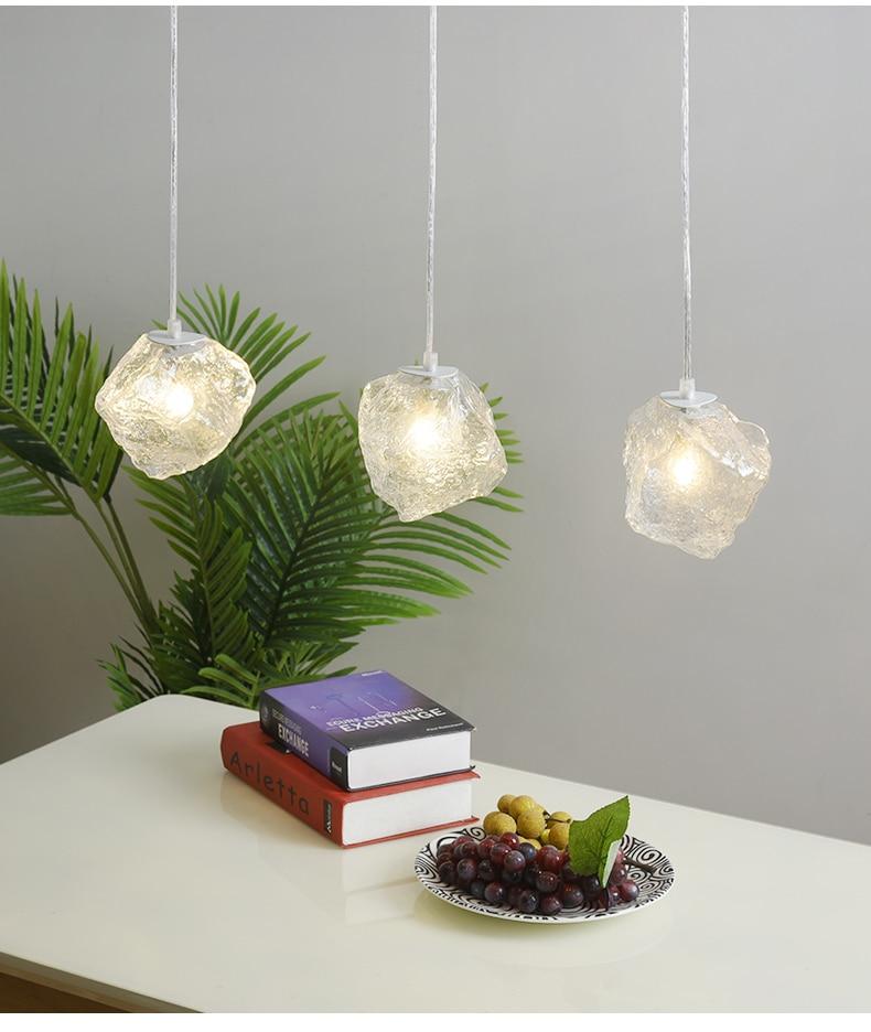 Glass Stone Pendant Hanging Lamp, Warm Ambient Light for Living Room Dining