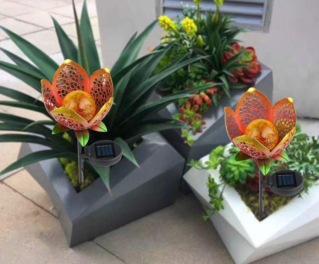 Solar Pathway Light Hollowed Flower Outdoor Garden Patio