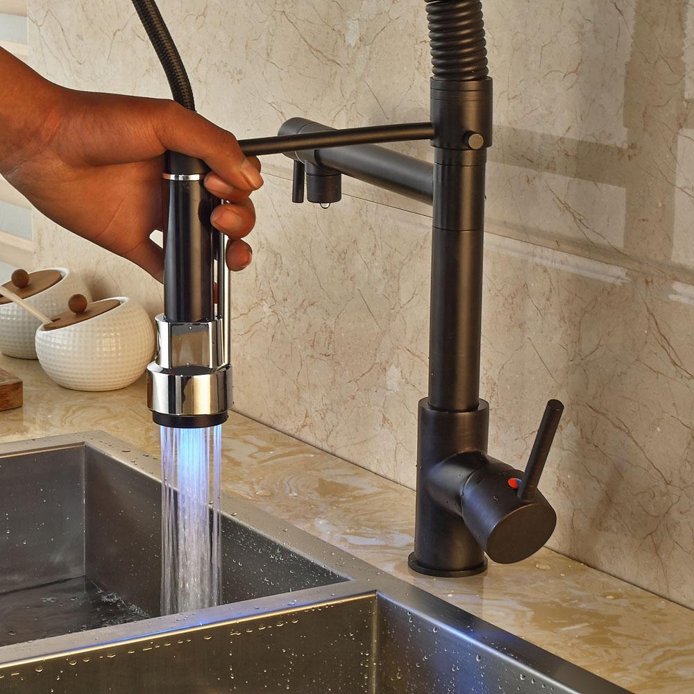 Bathroom Faucet – Ceramic, LED Kitchen Spring Deck Mounted