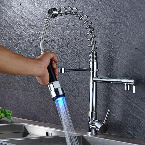 Bathroom Faucet – Ceramic, LED Kitchen Spring Deck Mounted