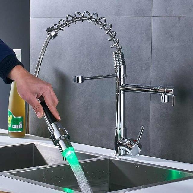 Bathroom Faucet – Ceramic, LED Kitchen Spring Deck Mounted