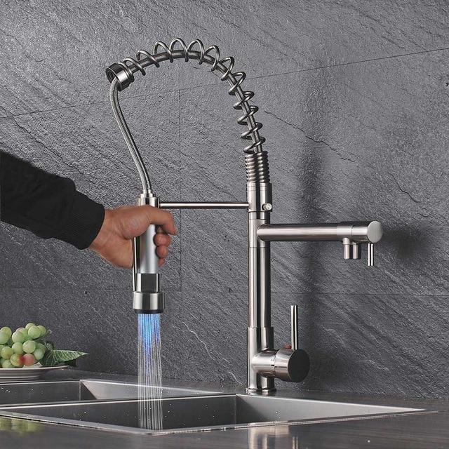 Bathroom Faucet – Ceramic, LED Kitchen Spring Deck Mounted