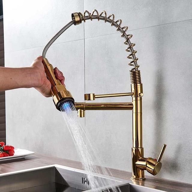 Bathroom Faucet – Ceramic, LED Kitchen Spring Deck Mounted