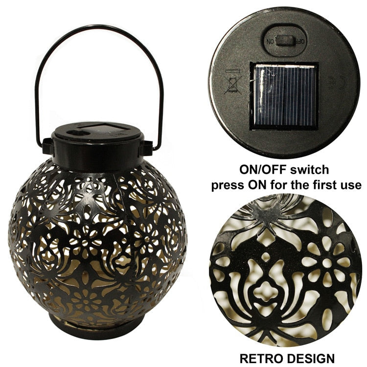 Solar Garden Lantern Vintage Metal Waterproof Outdoor