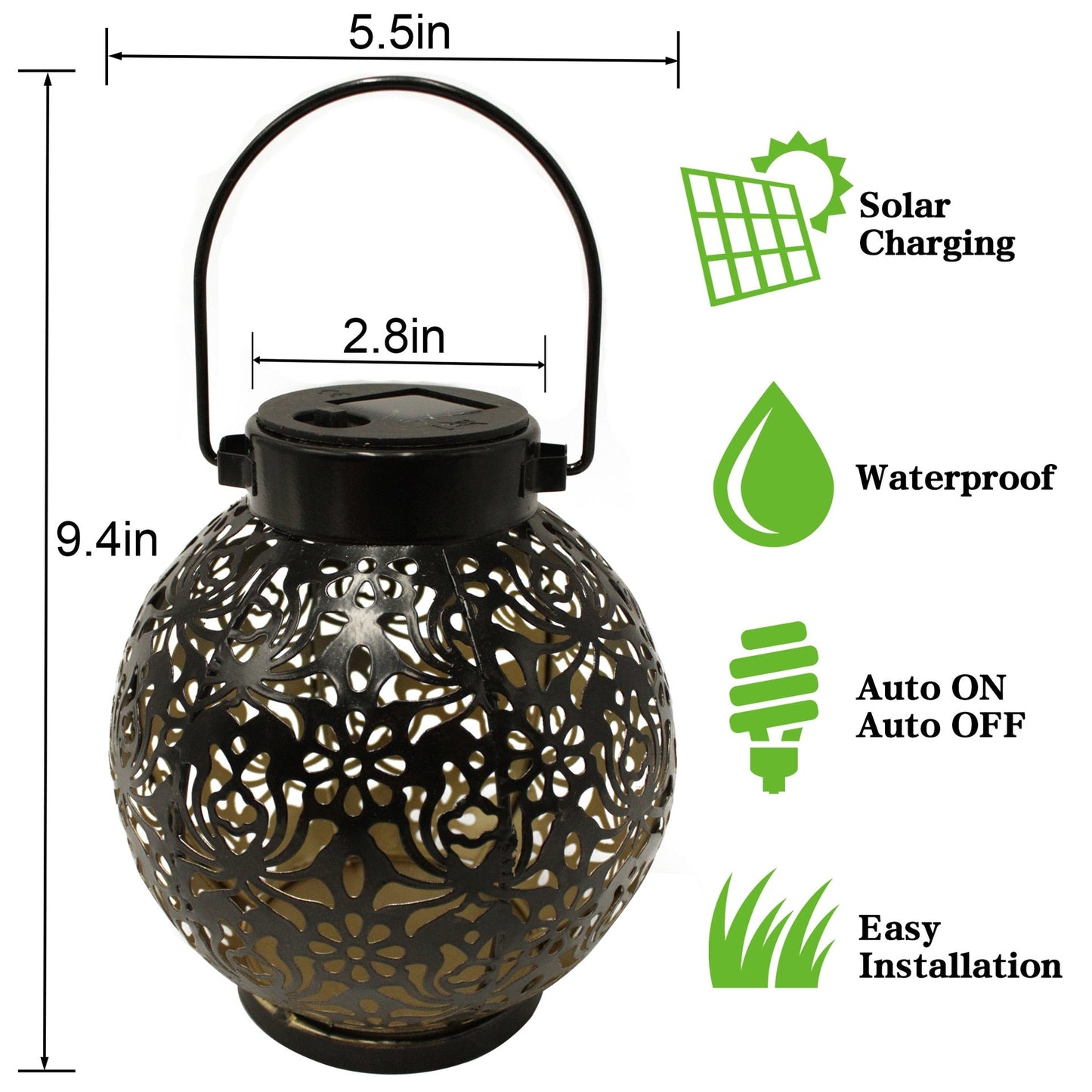 Solar Garden Lantern Vintage Metal Waterproof Outdoor