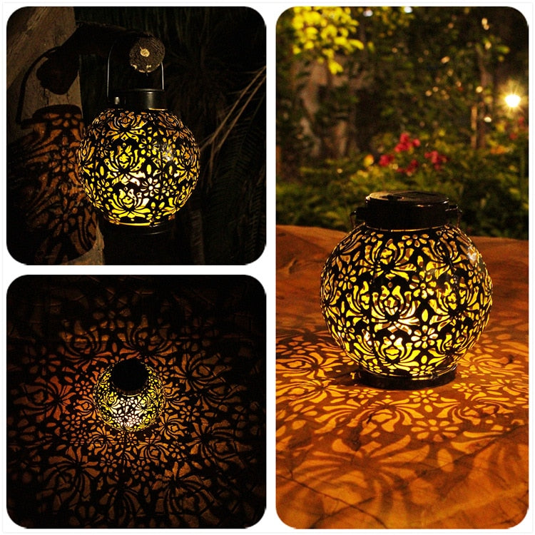Solar Garden Lantern Vintage Metal Waterproof Outdoor