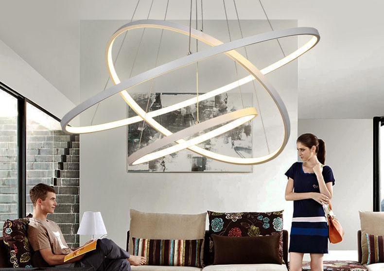 Modern Circular Ring Chandelier, LED Aluminum Ceiling Light for Living Room