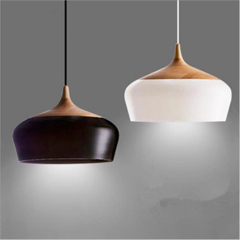 Modern Nordic Hanging LED Pendant, Iron Wood Lamp for Home Bar Office