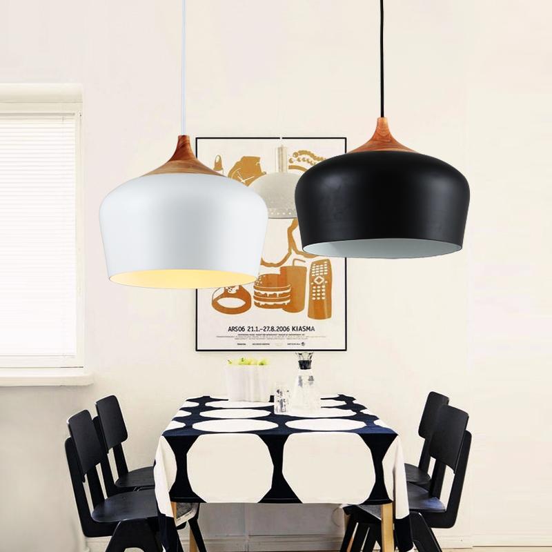 Modern Nordic Hanging LED Pendant, Iron Wood Lamp for Home Bar Office