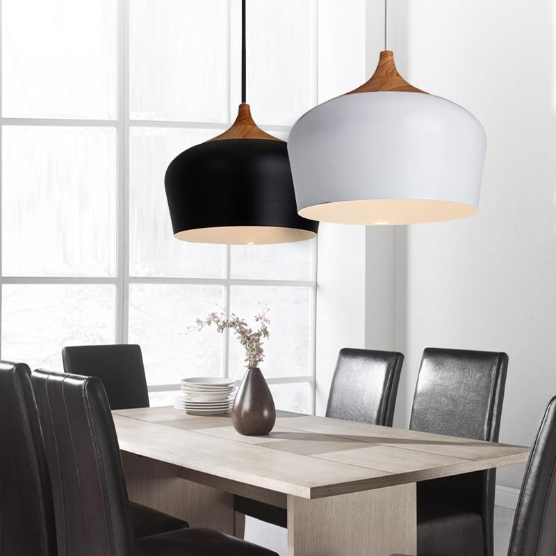 Modern Nordic Hanging LED Pendant, Iron Wood Lamp for Home Bar Office