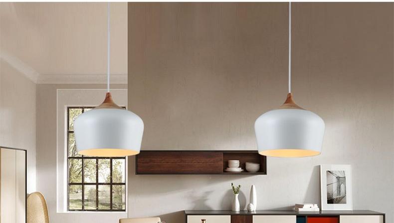 Modern Nordic Hanging LED Pendant, Iron Wood Lamp for Home Bar Office