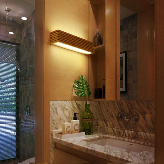 Nordic Thin-Plank Wood Wall Lamp, Acrylic LED Sconce for Bedroom Living Room