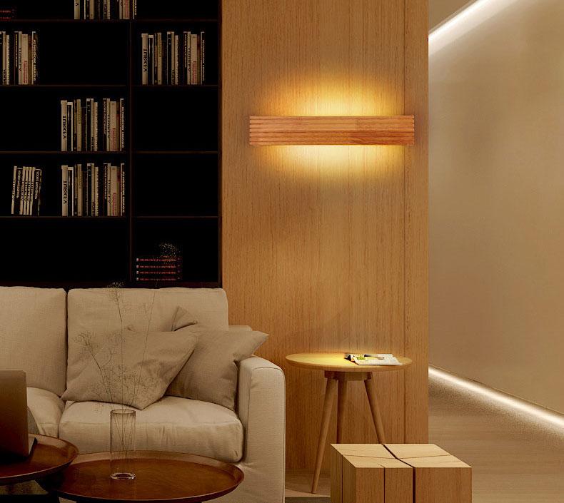 Nordic Thin-Plank Wood Wall Lamp, Acrylic LED Sconce for Bedroom Living Room