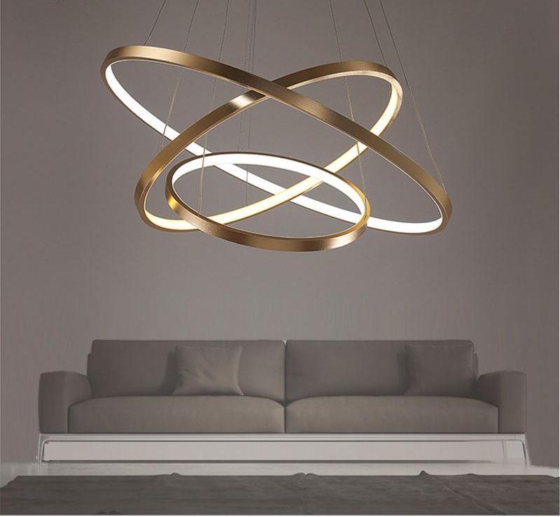 Modern Circular Ring Chandelier, LED Aluminum Ceiling Light for Living Room