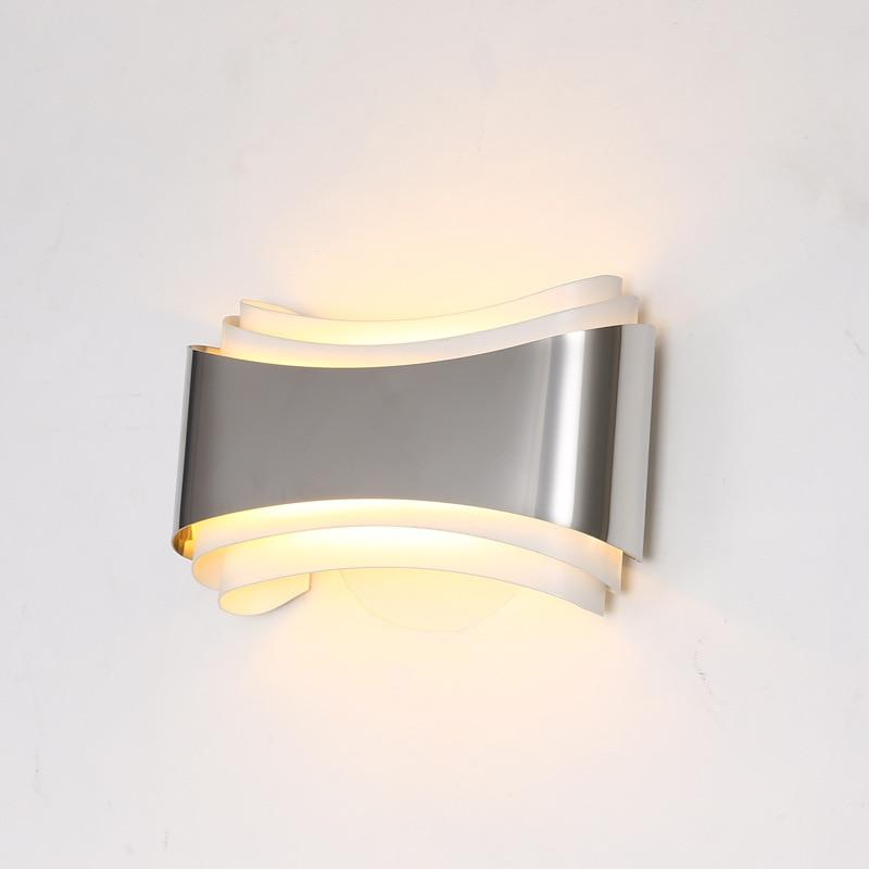Modern LED Curved Wall Sconce, Stainless Steel Warm White for Living Room