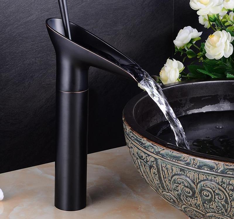 bathroom faucet waterfall single handle brass luxury