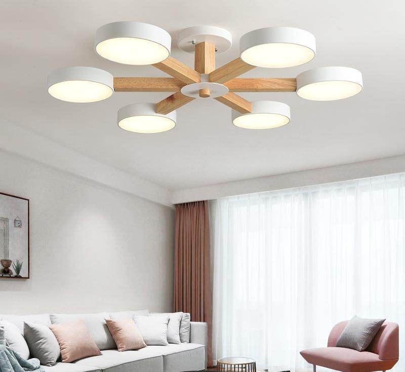 Luxury Multi-Stem Chandelier, Metal Wood Acrylic Fan Light for Living Room