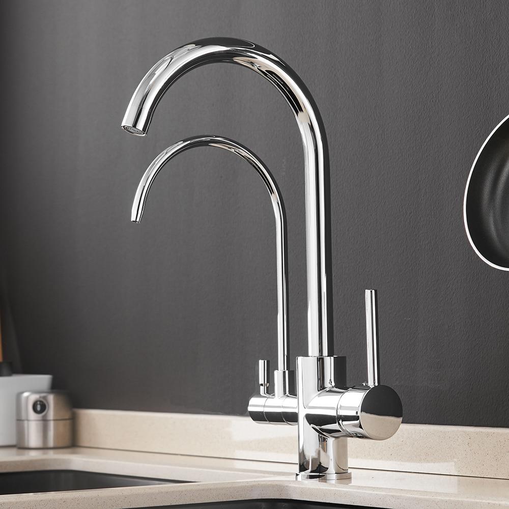 Bathroom Faucet – Modern Ceramic, Deck Mount Double Crane