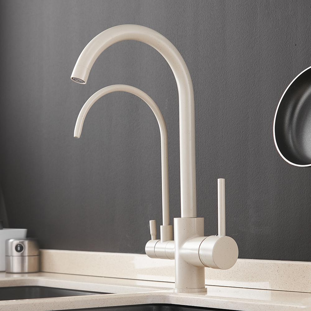 Bathroom Faucet – Modern Ceramic, Deck Mount Double Crane