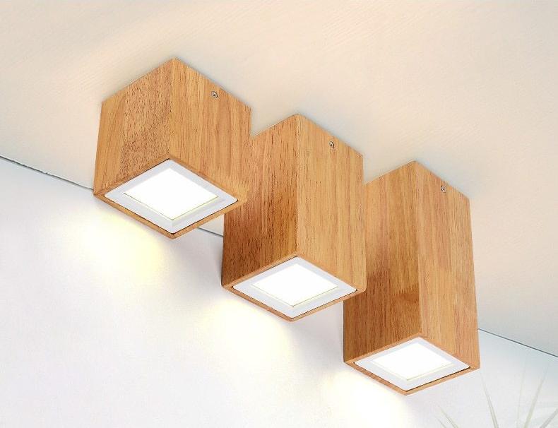 Modern Nordic Wood Glass LED Ceiling Light, Flush Mount for Bedroom