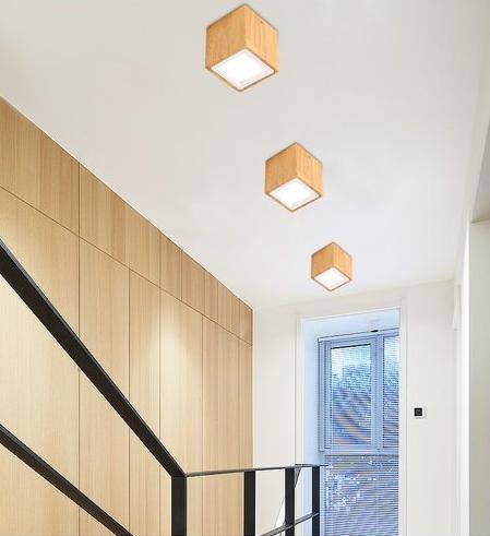 Modern Nordic Wood Glass LED Ceiling Light, Flush Mount for Bedroom