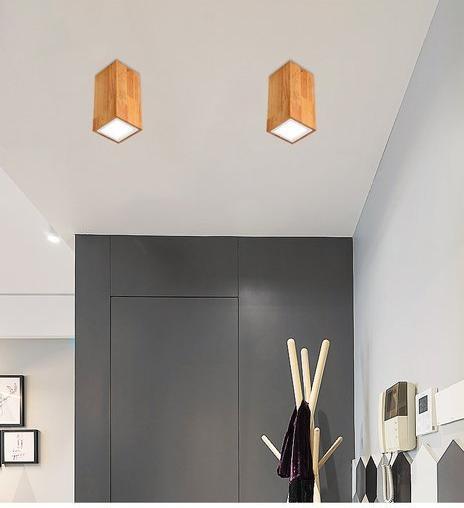 Modern Nordic Wood Glass LED Ceiling Light, Flush Mount for Bedroom