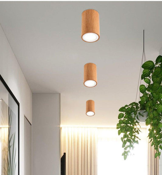 Ceiling Light – Nordic Wood Glass LED Flush, Bedroom