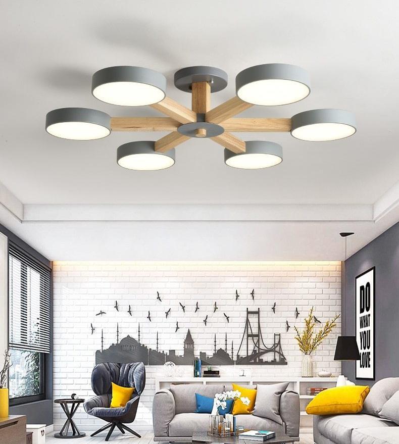 Luxury Multi-Stem Chandelier, Metal Wood Acrylic Fan Light for Living Room